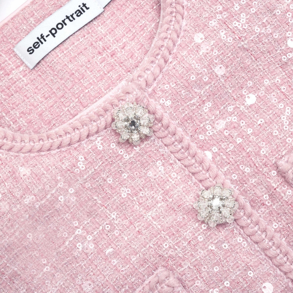 Self-Portrait Pink Boucle Midi Dress - Picture 5 of 13